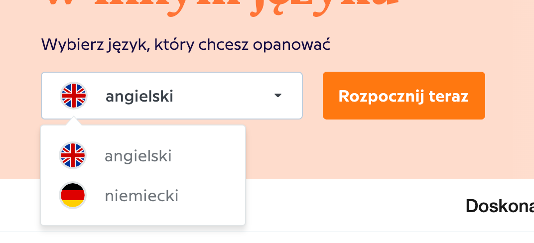 A list of languages written in Polish, each next to its flag